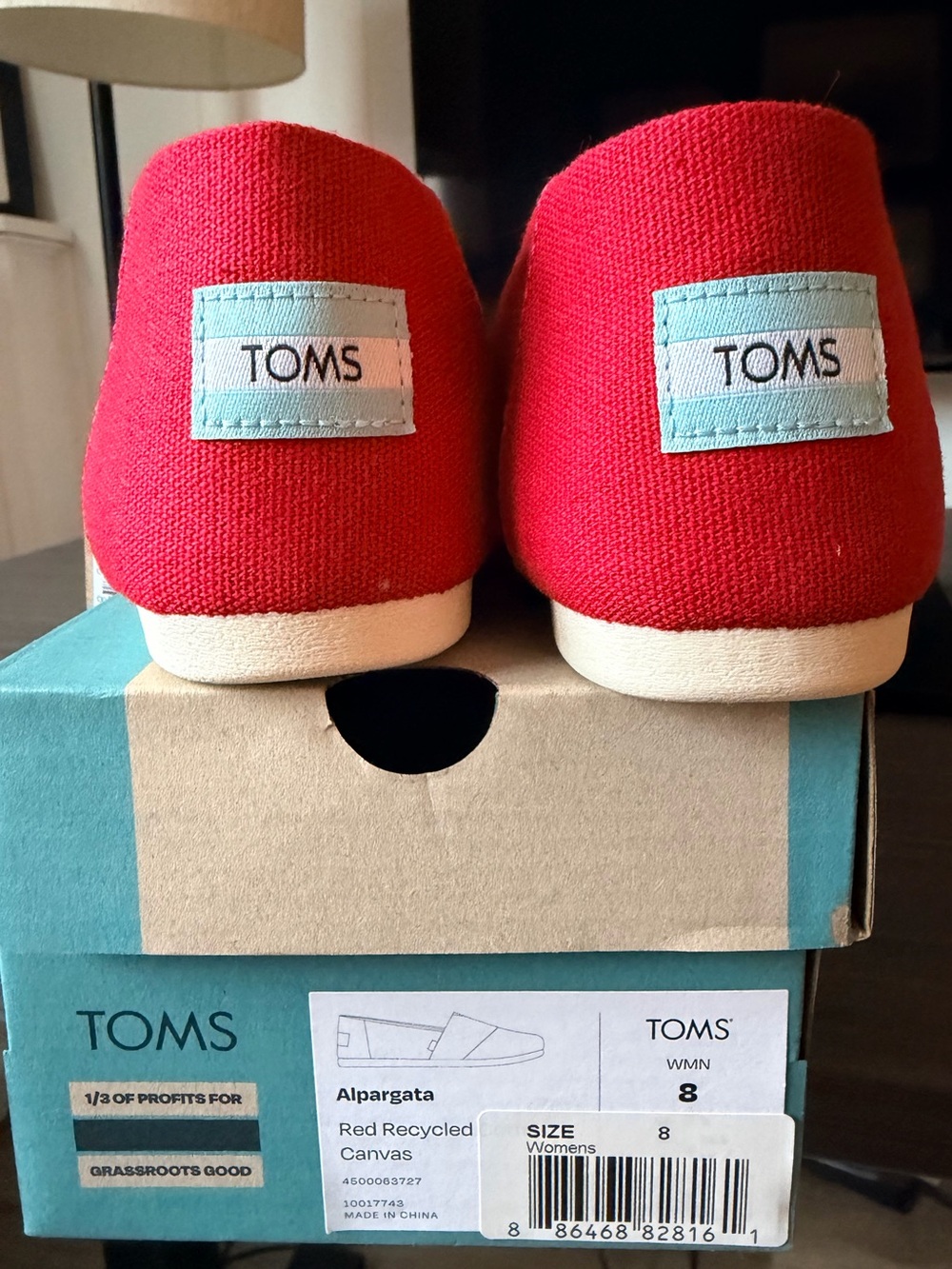 NWT TOMS Alpargata Red Recycled Canvas Slip On Flats Womens 8 - Picture 3 of 5